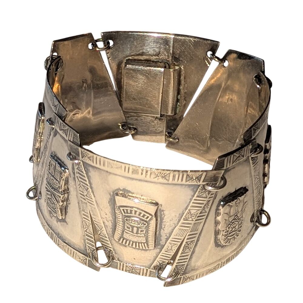 900 Fine Silver Peruvian Story Link Panel Bracelet 7.25 inches long - Picture 6 of 12